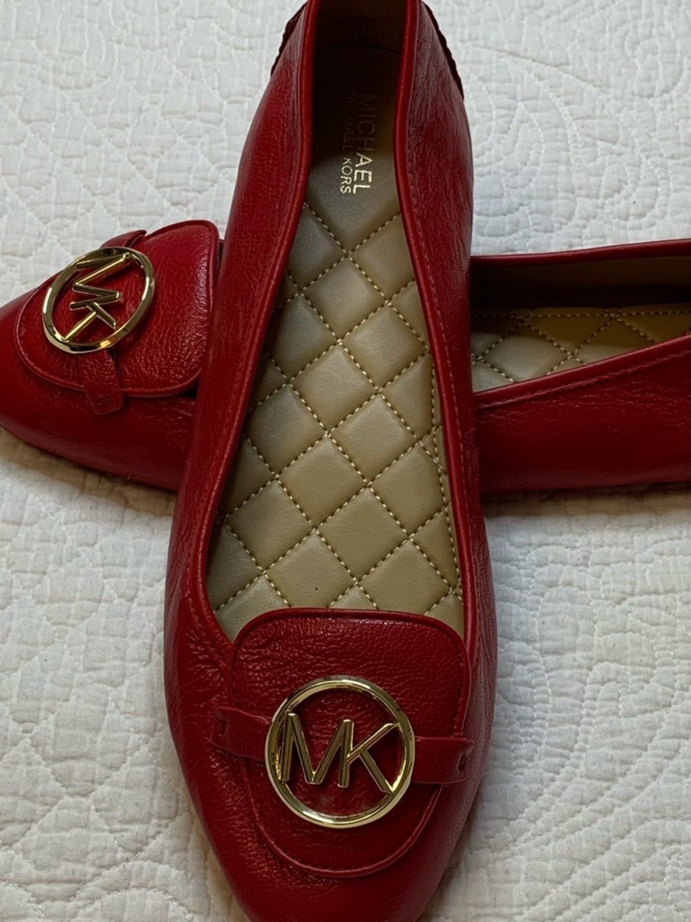 Michael Kors Lillie Premium Leather  Moccasin Flats in Bright Red - Picture 5 of 13